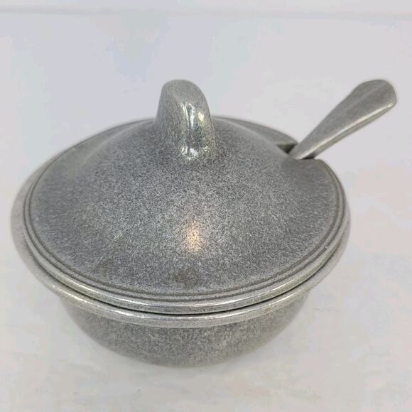 Vintage Carson Pewter Sugar/Sauce/Condiment Bowl with Lid & Spoon 1970s - Picture 4 of 12